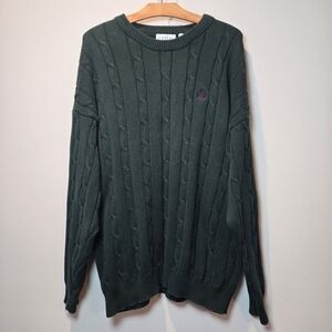 Izod Vintage Sweater Large Cable Knit Dark Green Crewneck Men's 90s